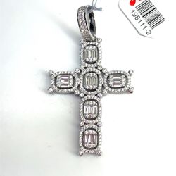 925 Sterling Silver CZ Oval Cluster Cross Pendant 9.10g 198111/2