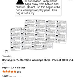 Rectangular Suffocation Warning Labels - Pack of 1000, 2.4 x 1
