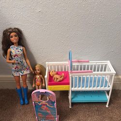 Barbie and Chelsea Doll Set with Crib