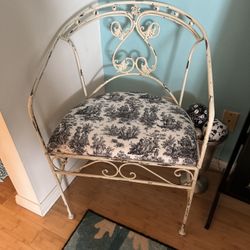 Shabby Chic Black And White Iron Chair With Cushion