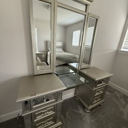 Bed, Night Stand, Vanity, Mirror, Mattress 