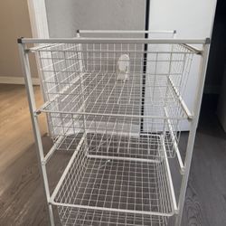 White Metal 3-Tier Storage Basket Organizer 