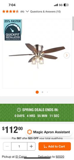 Hampton Bay Stoneridge 52 in. Indoor/Outdoor LED Brushed Nickel Hugger Ceiling Fan with Light Kit and 5 Reversible Blades