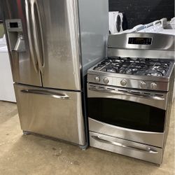 GE  Profile Refrigerator French Door And Gas Stove Stainless Steel 