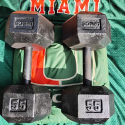 PAIR  OF  55 LB.  STEEL  HEX  DUMBBELLS