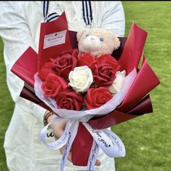💐 Brand New Luxury Everlasting Rose Bouquet with Teddy Keyring – Perfect Birthday & Anniversary Gift And valentines Day 