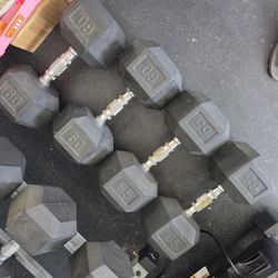 60 and 65 Ruber Hex Dumbbells 