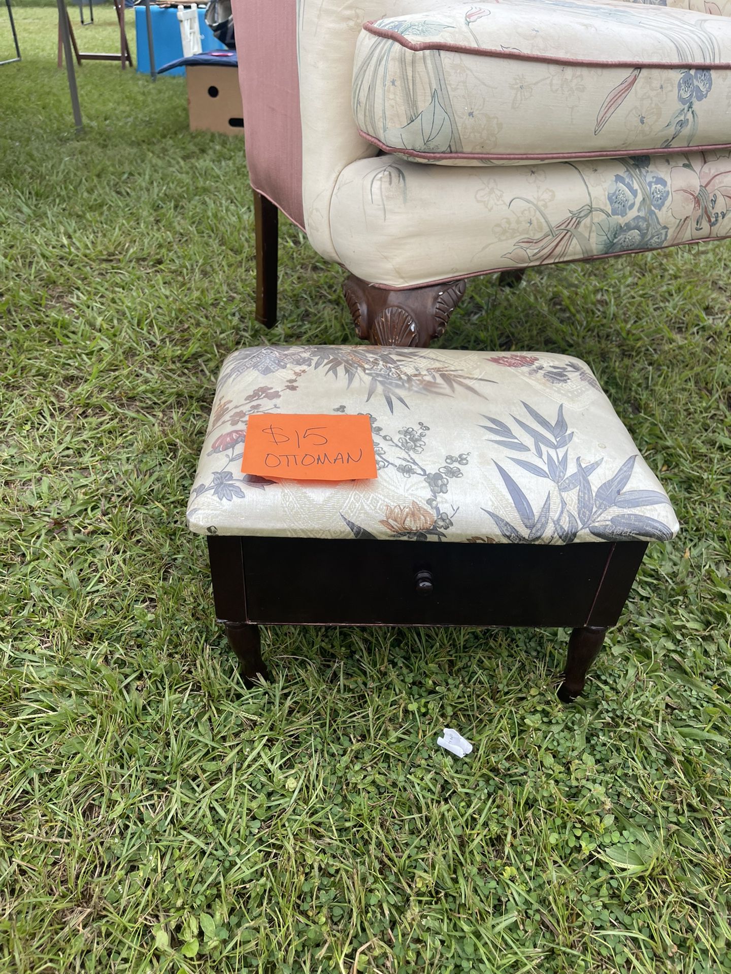 Vintage ottoman with drawer and removable legs