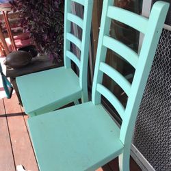 Two Tiffany Blue Solid Wood Painted Chairs 