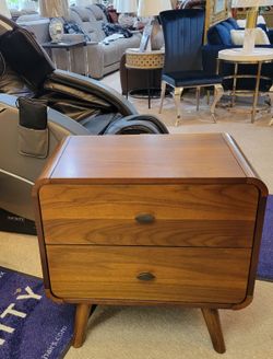 Mid-Century Modern Dark Walnut Nightstand with USB Port