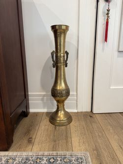 Tall Vintage Brass Floor Vase