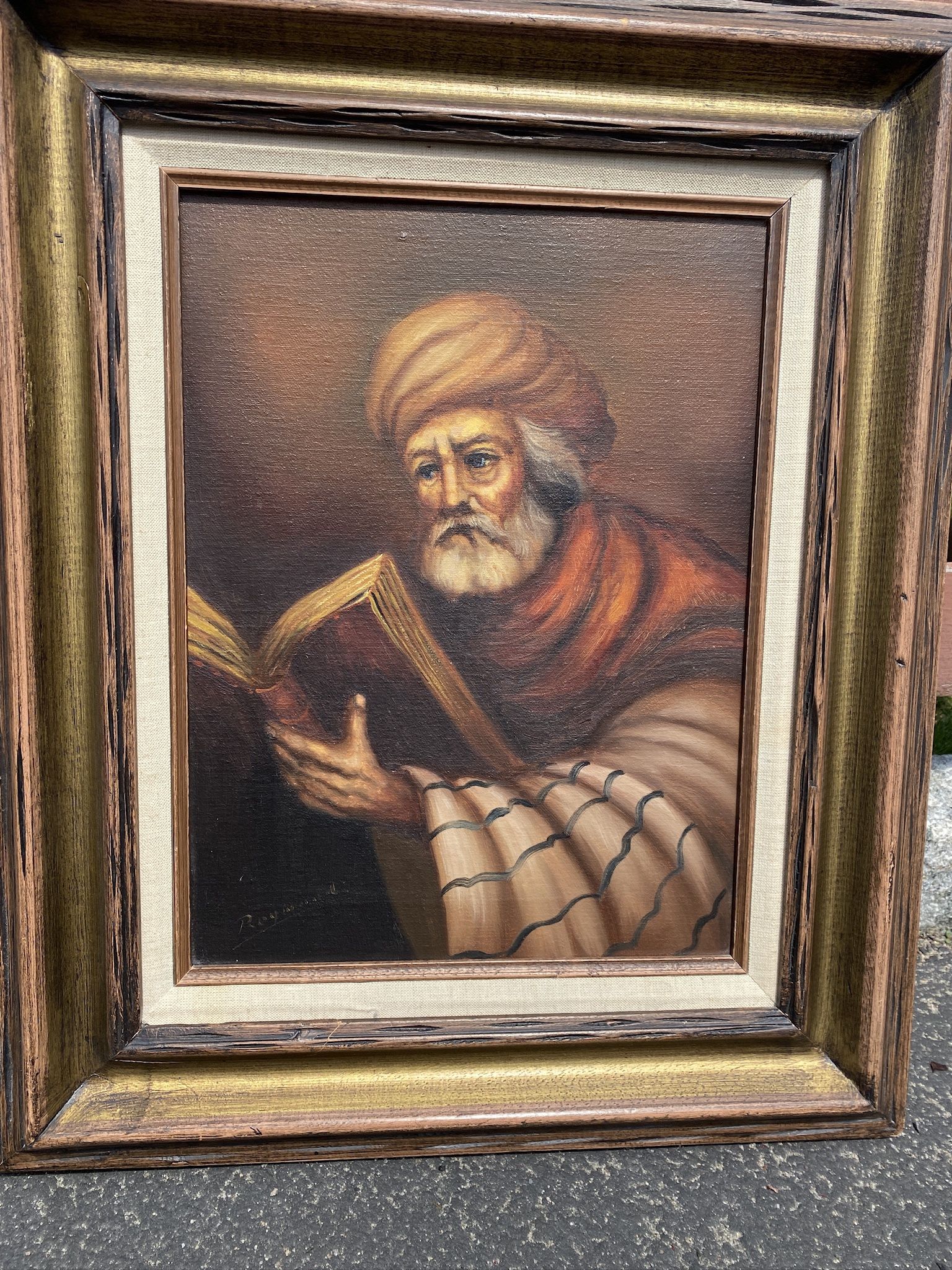 Signed Framed Painting Middle Eastern Turkish Spain Elderly Man Reading Book Doctor Rabbi Scholar Philosopher 