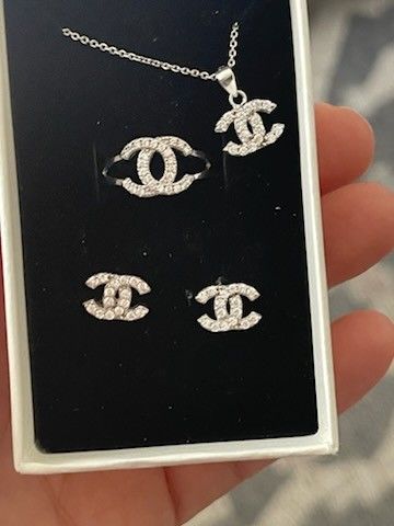 Sterling Silver Marked 925 Earrings Locket/ Pendant With Chain