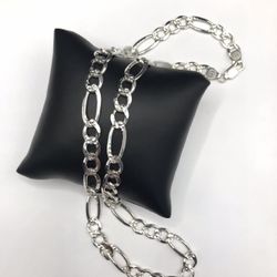 925 Sterling Silver Figaro Chain Men’s Necklace Size 24”