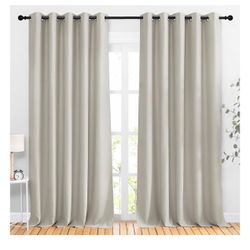 Natural Room Darkening Living Room Curtains 110 inches Long, Grommet Thermal Window Treatments Room Divider Blinds Sound Reducing for Living Room, W66