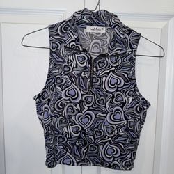 Purple Hearts Pattern Crop Top