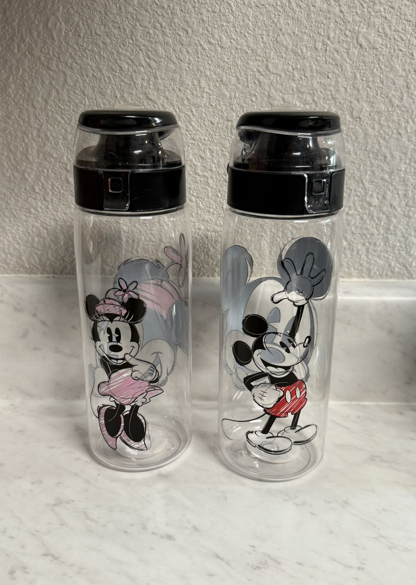 2 Pack Mickey And Minnie Mouse Disneyland Water Bottles