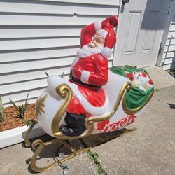 Vintage Blow Mold Christmas Santa Sleigh General Foam Plastics - Works! No Deer