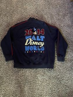 Walt Disney World 2014 Navy & Burgundy Zip Up Sweatshirt Mickey Sorcerer LG NWT
