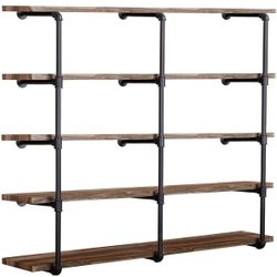 Tianman Industrial Wall Mount Iron Pipe Shelf Shelves Shelving Bracket Vintage Retro Black DIY Open Bookshelf DIY Storage offcie Room Kitchen Shelves 