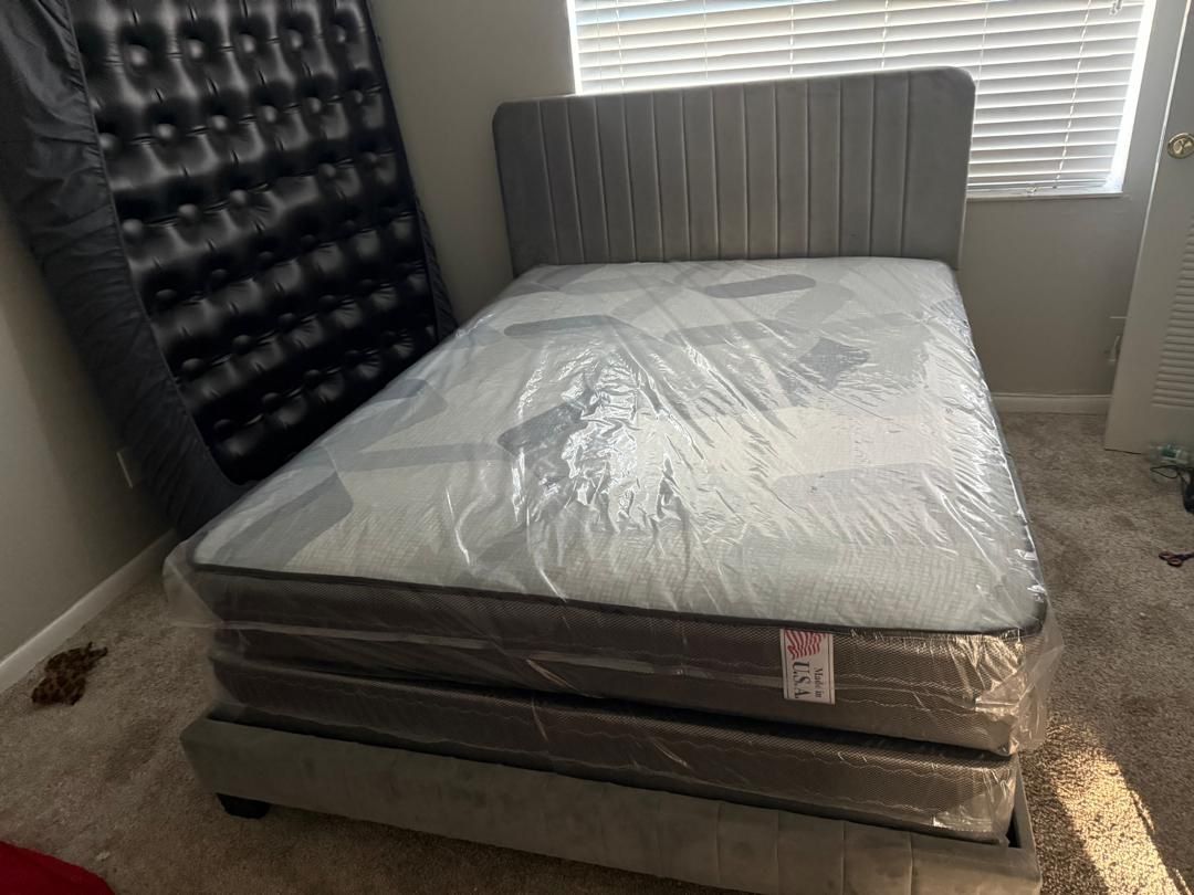 NEW BED FRAME FULL SIZE WITH MATTRESS AND BOX SPRING