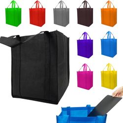 10 Pack Reusable Shopping Bags - 14.9x12.6x9.4 Inth Bulk Tote Bag for Grocery with 5 Pack Thick Plastic Bottom can Hold 50 Lbs, Foldable & Durable wit