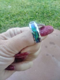 Brand new stainless steel abalone shell band ring size 11