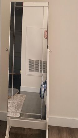 White jewellery armoire cabinet with mirror