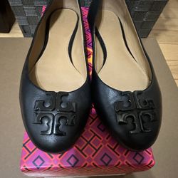 Tory Burch Black Logo Flats