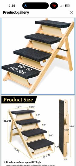 Foldable Dog Stairs for High Beds Cars Couch, Durable Wooden Pet Stairs for Small Medium Large Dogs, No Assembly Required