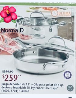 Set de olla de 6 qts y sartén de 11 “ tri-ply nuevos en sus cajas 🌺 princess house 🌺