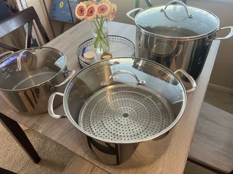 Princess House Stainless Steel Pots Set 9Qt, 20Qt and 15Qt Steamer