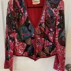 VINTAGE Neiman Marcus JACK BRYAN SEQUINS BEADED SHORT DRESS JACKET Size 10
