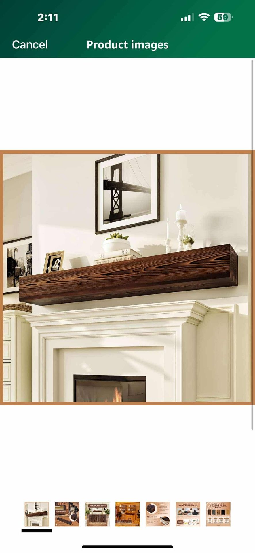 New in box Rustic Fireplace Mantle Shelf 60 Inches for Home Decor/Wall Decor - Handcrafted Wood Shelf for Wall - Decorative Fireplace Mantel Shelf - F