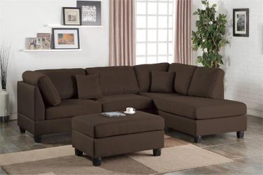Reversible Sectional Set with Ottoman- Chocolate Color