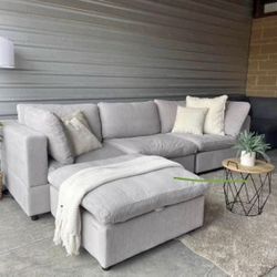 Light Gray Cloud Sectional With Storage (New Box)