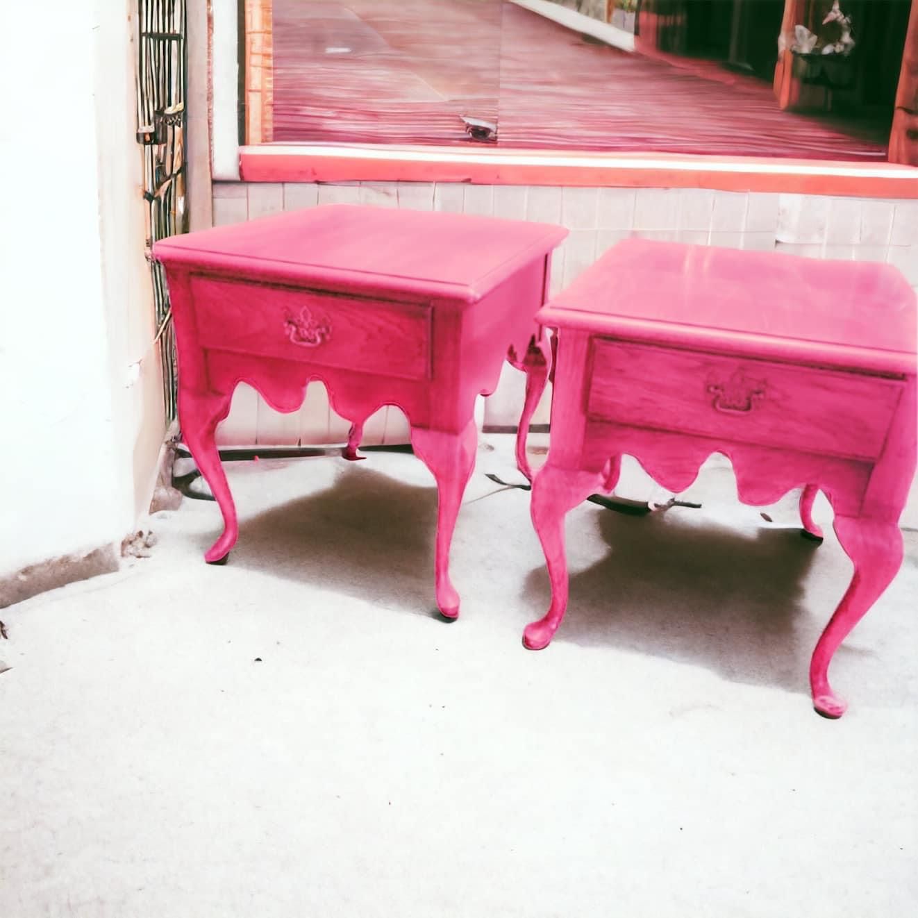 set of two rare pink matching end tables