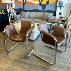 MCM Side Chair / Mid-Century Leather Chrome Zermatt Sling Chair