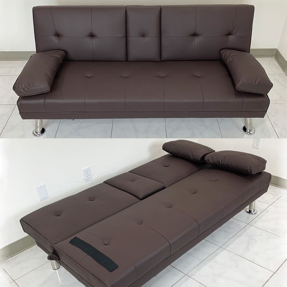 $155 (New) Sofa bed futon convertible folding recliner couch furniture 65x30x31” cup holder