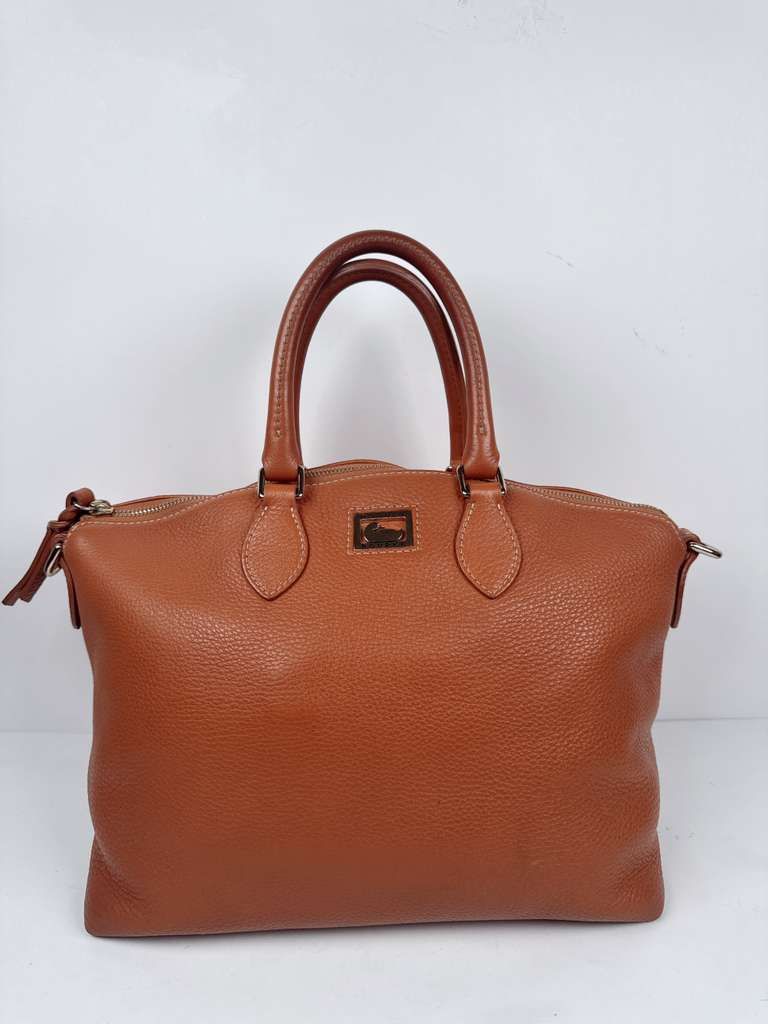 Dooney & Bourke Dillen Caramel Pebble Leather Zip Satchel Shoulder Bag Handbag