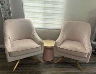West Elm Non-swivel Pink Chairs And Side Table