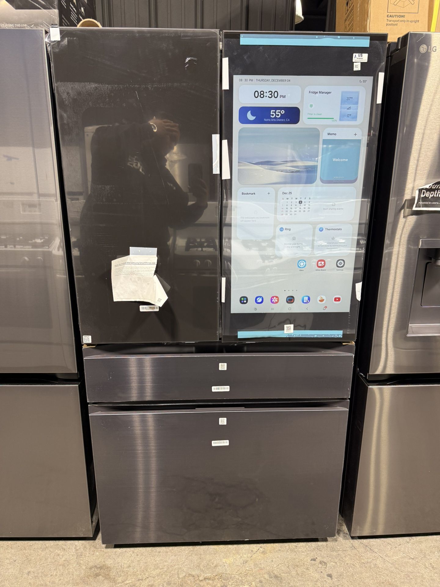 Brand new Samsung Bespoke 29 cu. ft. Standard Depth 4-Door French Door Refrigerator in Charcoal Glass, Black/Charcoal with AI Family Hub+