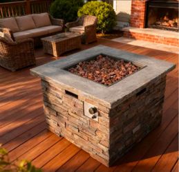 33 in. 40000 BTU Gray Square MGO Concrete Outdoor Propane  Patio Fire Pit Table
