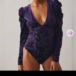 Free People Magic Hour Deep Sea Purple Velvet One-piece Bodysuit Womens Medium Onesie NWT! m