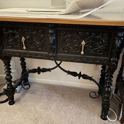 Ornate Solid Wood Carved Console Table with Drawers
