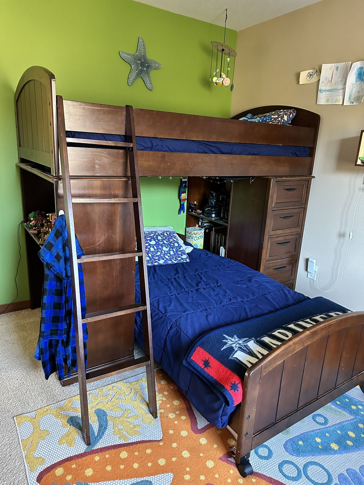 Wood Storage Bunk Bed With Matching Dresser