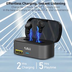 1Mii Wireless Earbuds for TV Watching, TV Headphones Wireless for Seniors with Transmitter Charging Base, Low Latency, Plug and Play, Compatible with 