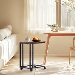 Homy Casa Jenden C-Shaped End Table, Mobile Side Table with Wheels