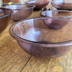 Antique Purple Glass Bowl Set, Napkin Holder And 2 Serving Bowls 
