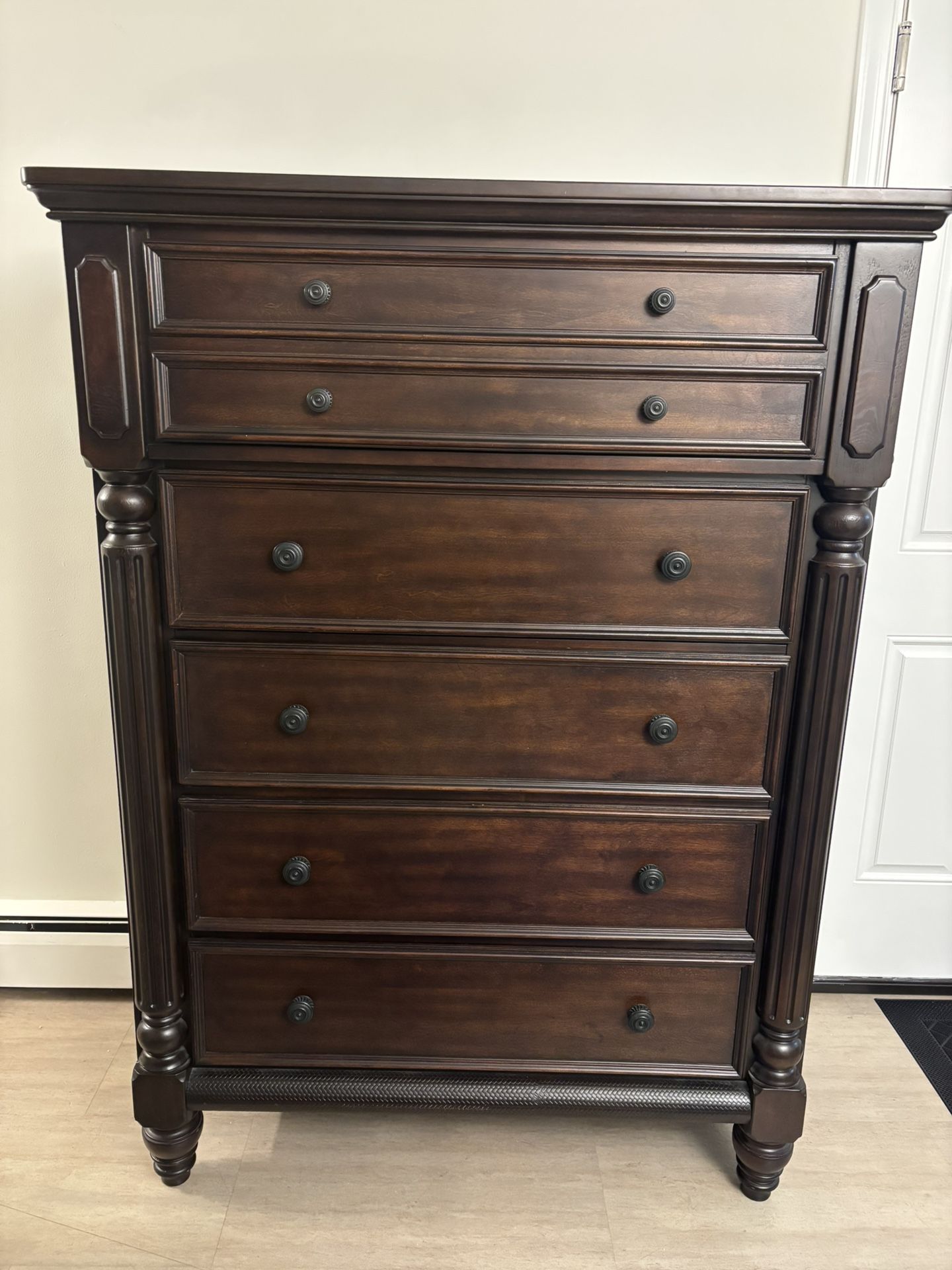 wood dressers (tall and long) with king bedframe
